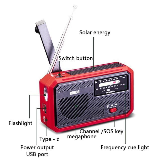 AM FM Radio Solar Charging Håndsving LED lommelygte PowerBank