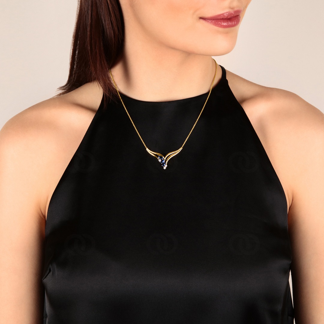 Collier 750/18 K Gelbgold mit Diamanten 0.10 ct H/si & Saphiren