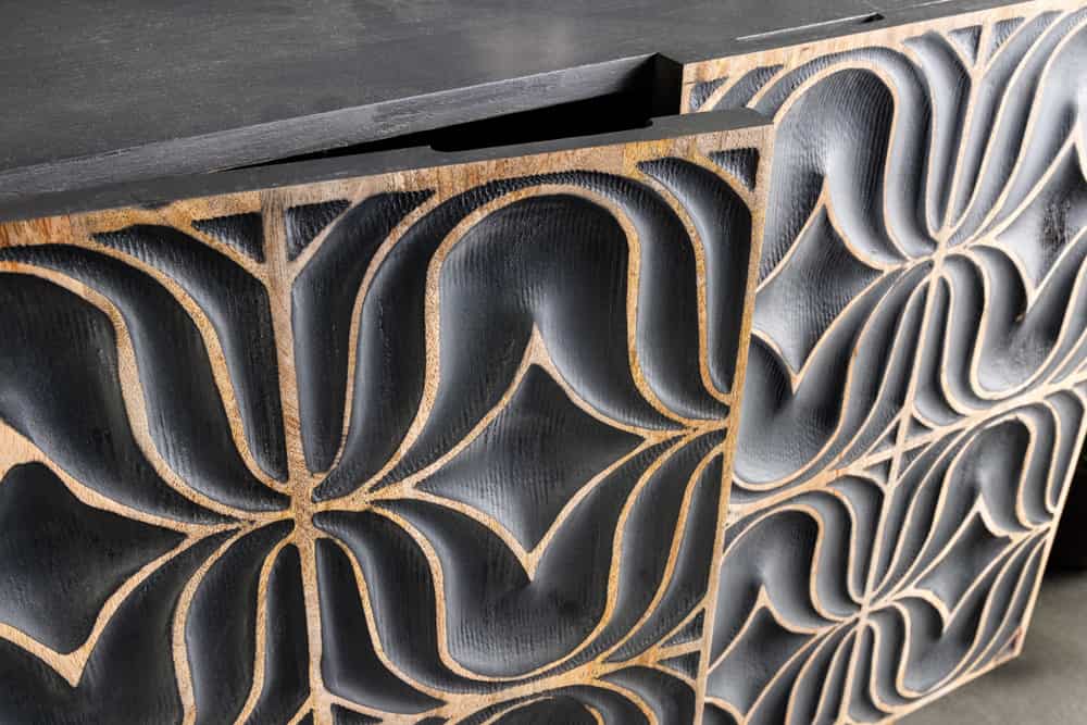 Handgefertigtes Sideboard PIAZZA SAN MARCO 180cm grau gold Mangoholz massiv 3D-Design