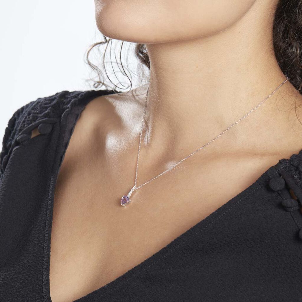 Collier Or Blanc Fany Améthyste Oxydes De Zirconium