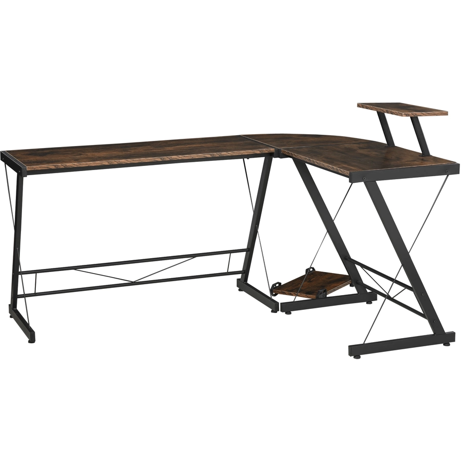 HOMCOM Eckschreibtisch schwarz, Holzmaserung