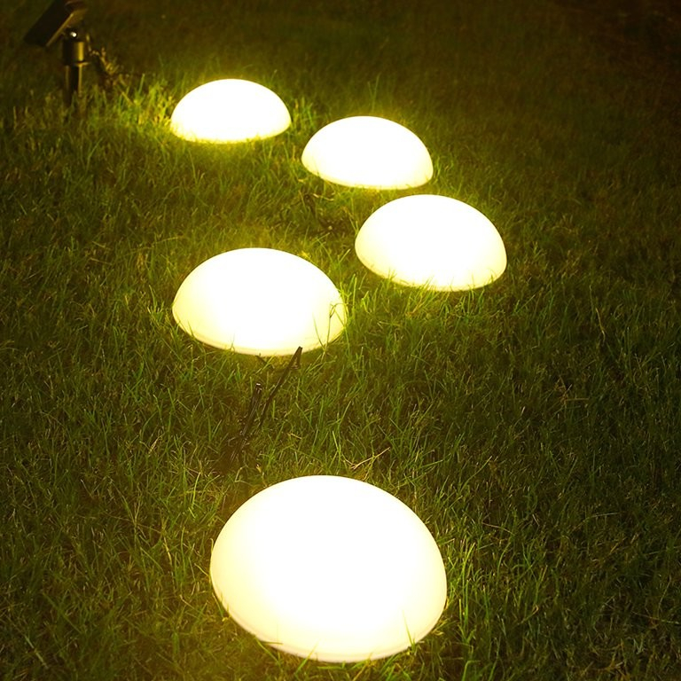 (5er Set) Runde LED Solar Lampe Outdoor Gartenleuchte mit Dämmerungssensor   Erdspiess (IP65) - Warmweiss