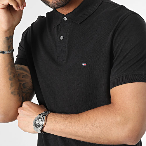 Polo Manches Courtes Flag Under Placket 1684 Noir