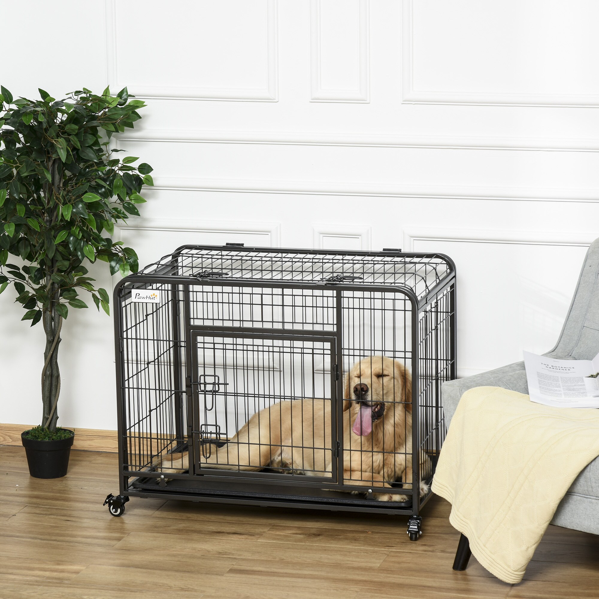 PawHut Hundetransport 4 Drehrollen, davon 2 mit Bremsen,haltbare Materialien Dunkelgrau 94 x 58 x 69,5 cm (LxBxH)