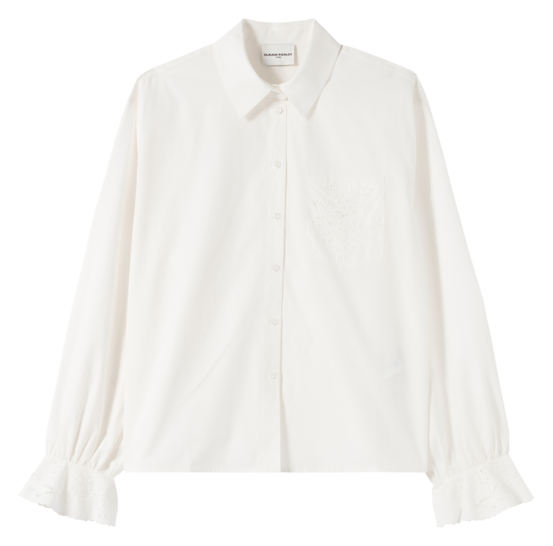 Chemise droite brodée en coton | Blanc