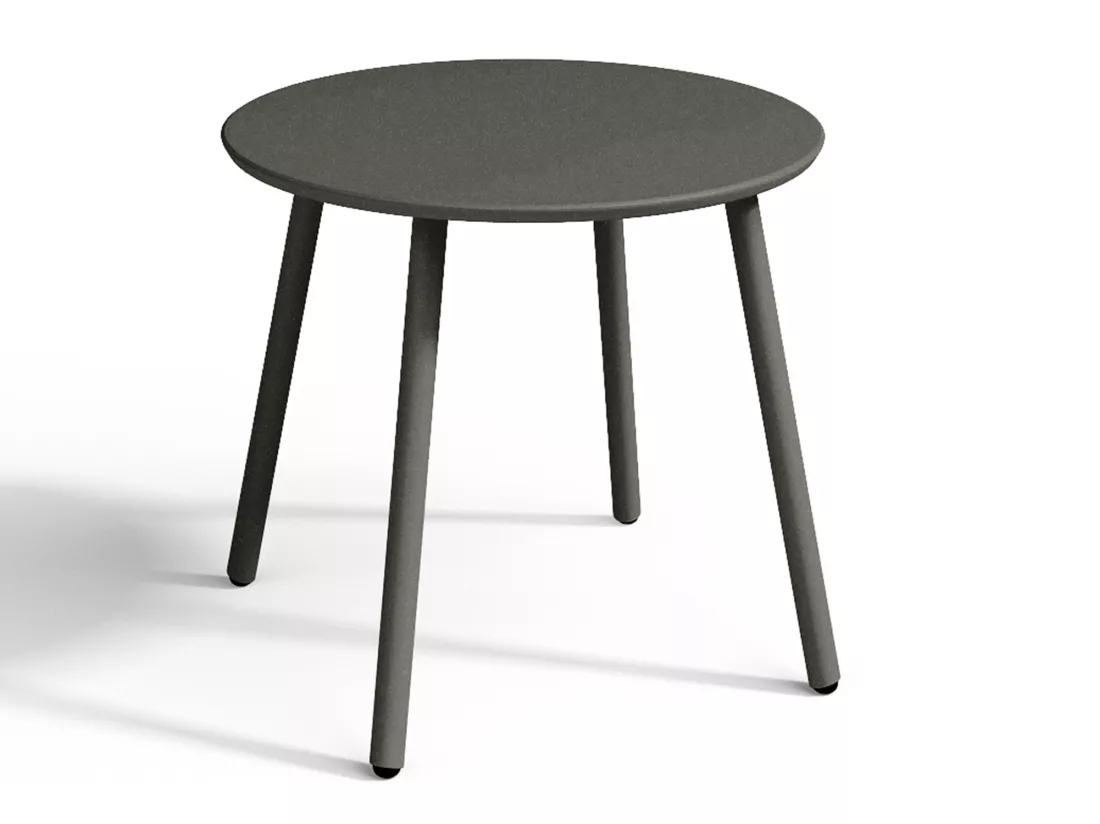 Salon de jardin en métal - 2 fauteuils bas empilables et une table d'appoint ronde - Gris anthracite - MIRMANDE de MYLIA