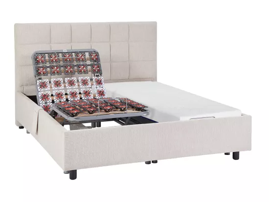 Lit électrique de relaxation déco tout plots + matelas mémoire de forme - 2 x 80 x 200 cm - Tissu - Beige - EREGA de YSMÉE