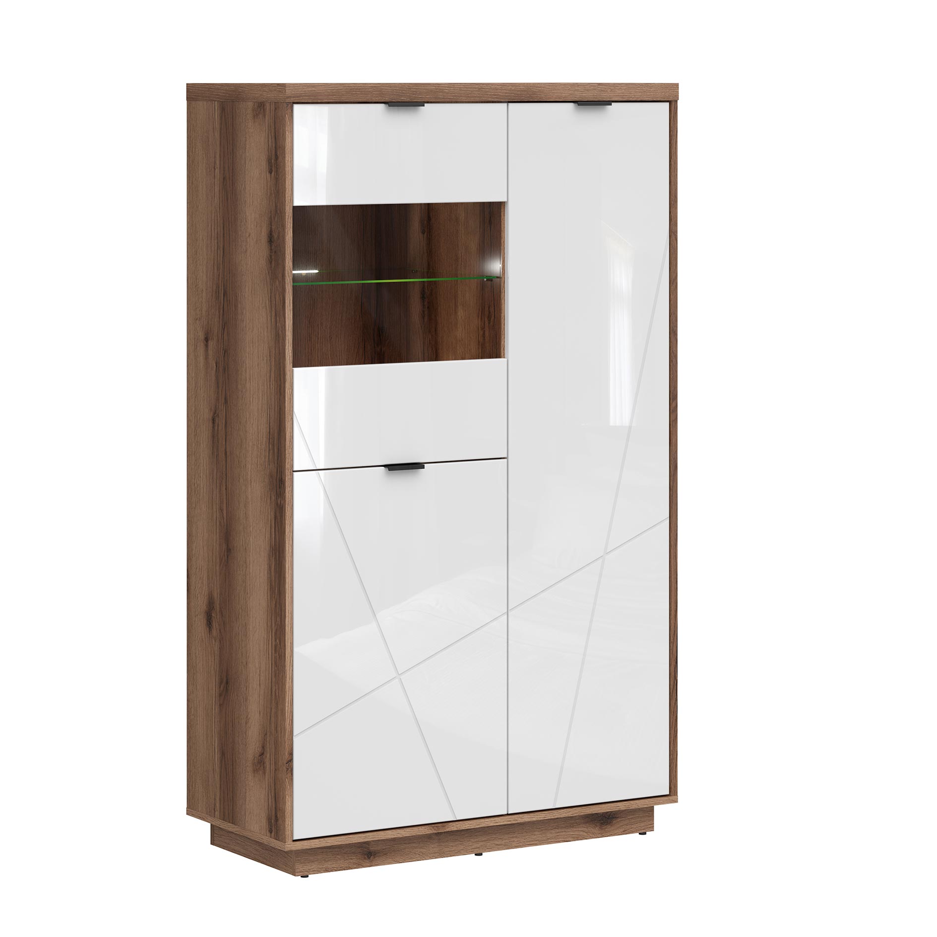 Highboardvitrine - Delano Eiche-weiß - 3 Türen - 94 cm