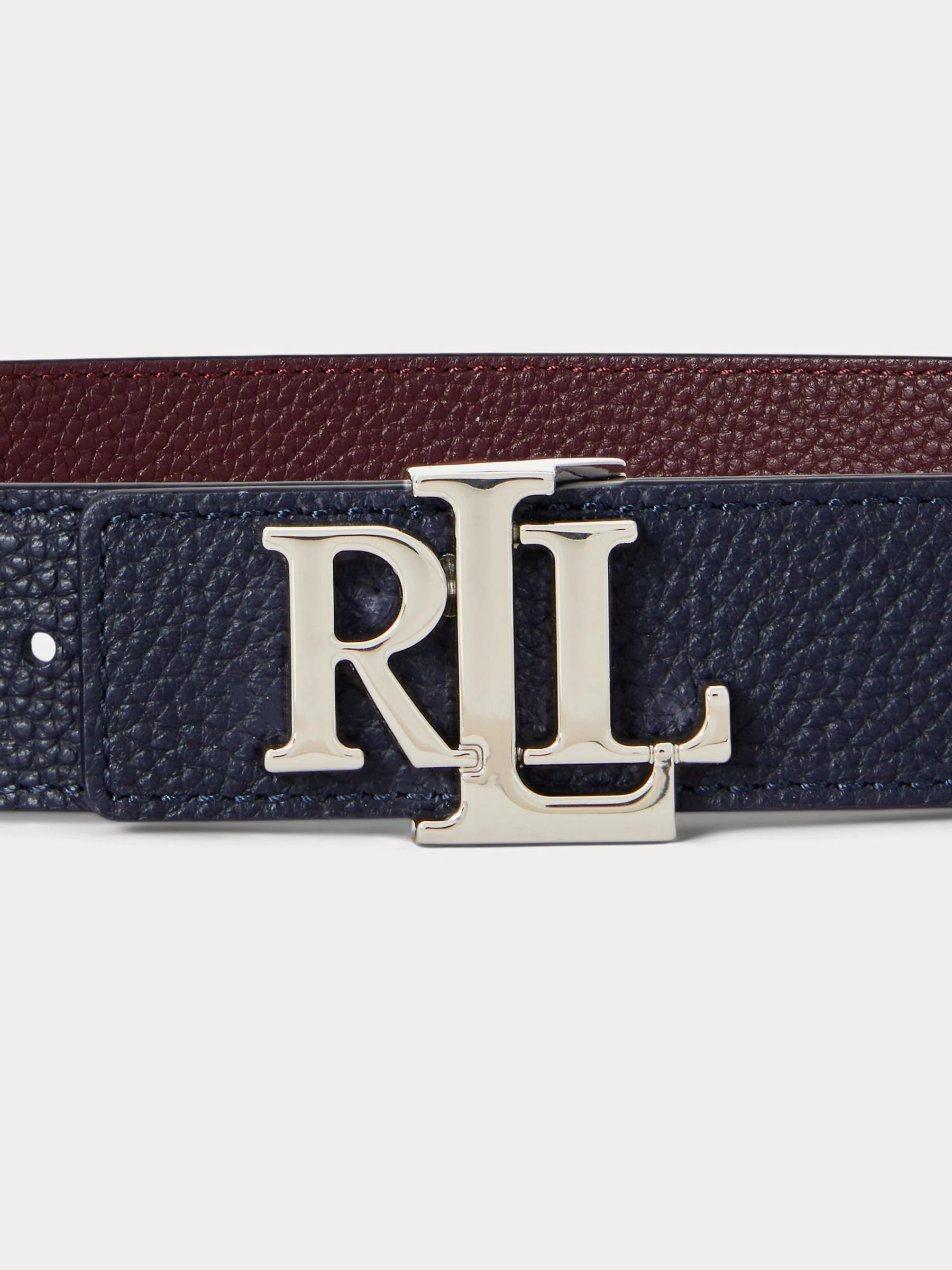 Lauren Navy/Dark Garnet - Lauren Ralph Lauren 2.5cm Logo Reversible Pebbled Leather Belt