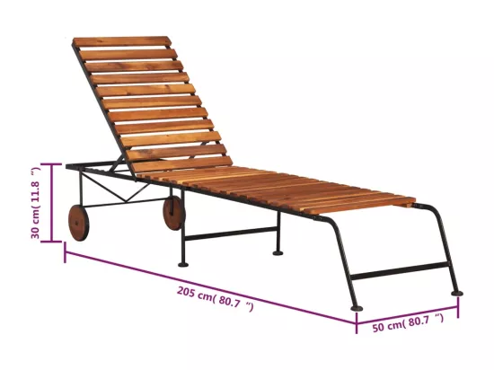 Chaise longue avec pieds en acier Bois d'acacia massif