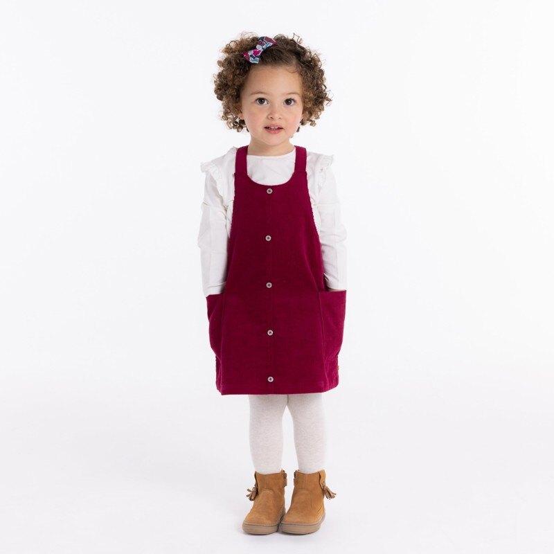 Robe salopette en velours côtelé rose bébé fille Rose