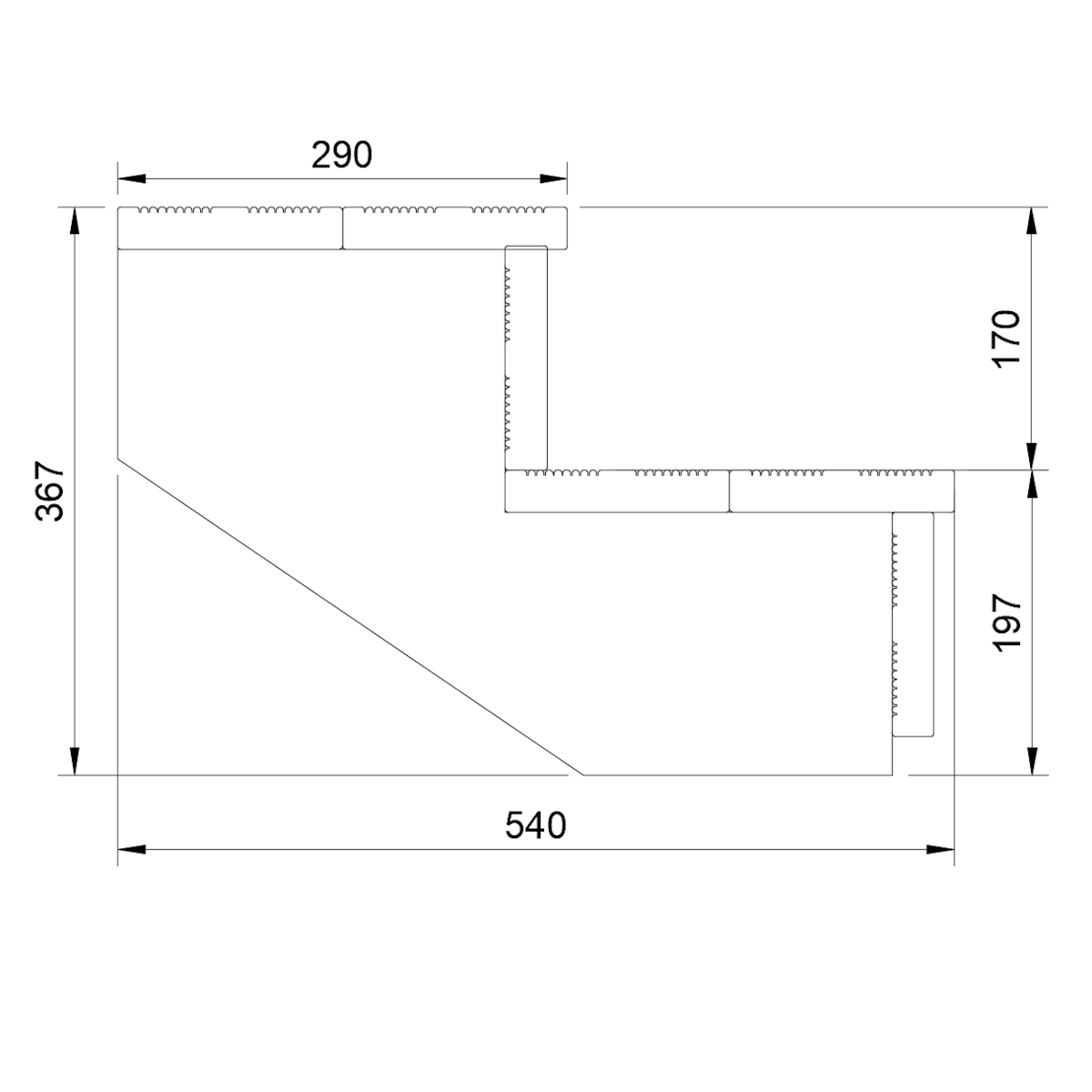 Terrastrap, buitentrap, tuintrap, hout, H37cm, 2 treden, breedte 80cm, MET stootborden