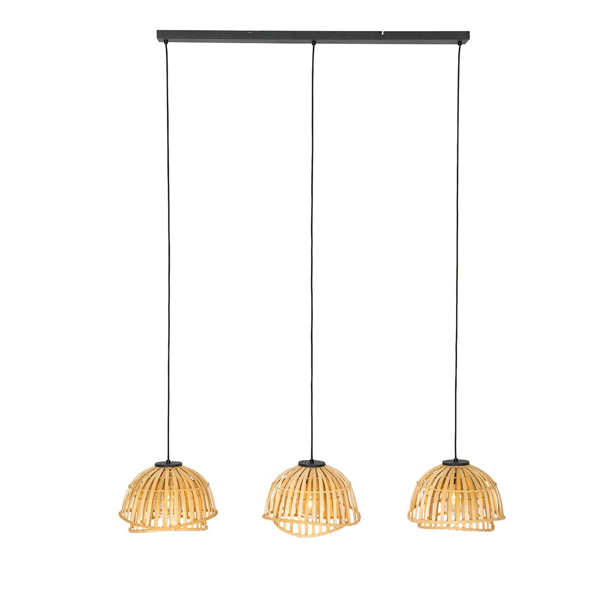 Oosterse hanglamp zwart met naturel bamboe 3-lichts - Pua