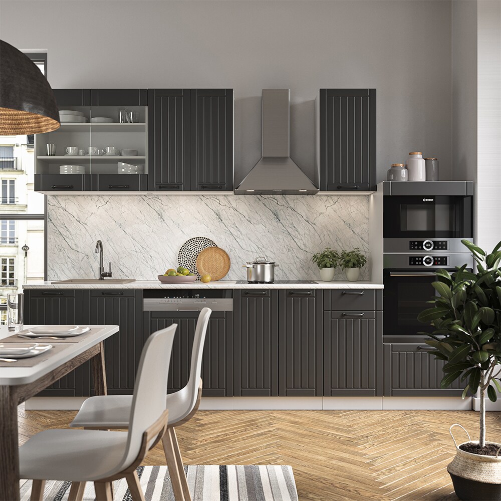 Vicco Küche Fame-Line 240 cm Küchenzeile Landhaus Küchenblock Einbau Anthrazit