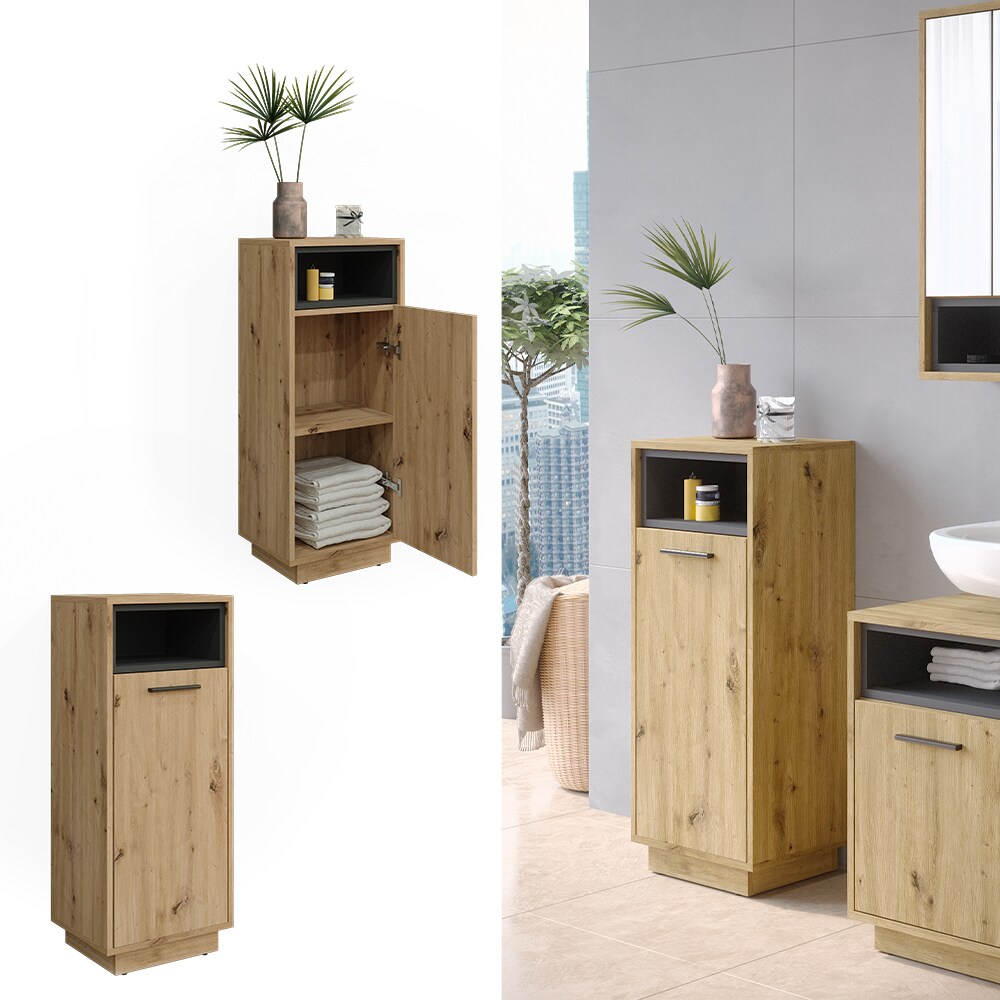 Vicco Midischrank Badschrank Badezimmermöbel Beatrice Eiche Anthrazit modern 38x93 Badezimmer Schrank Badmöbel Schranktür Schrankfach Ablage Aufbewahrung