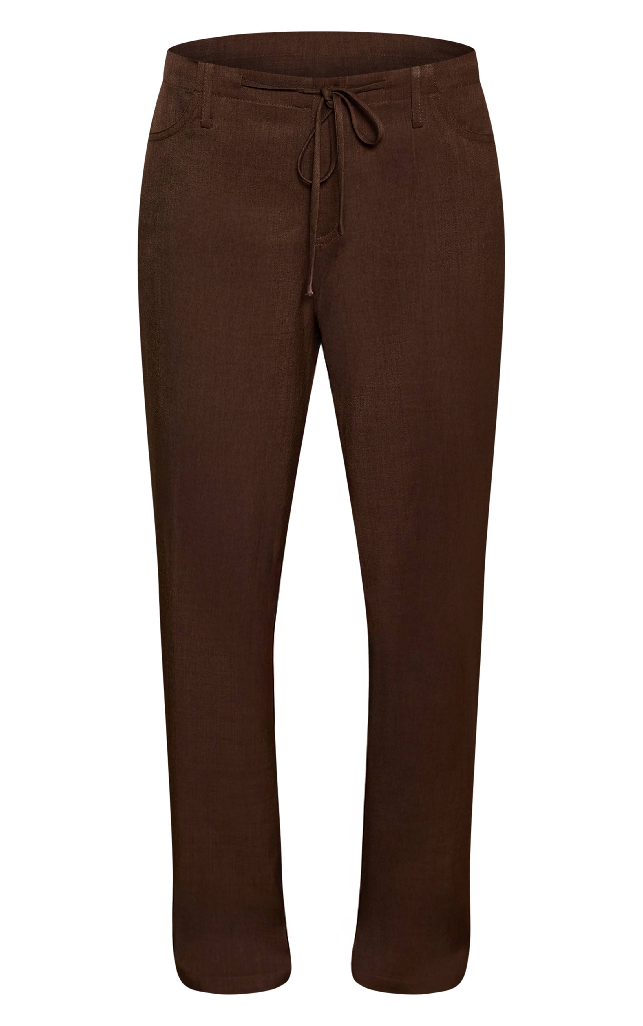 Chocolat Pantalon Large Tissé À Taille Nouée