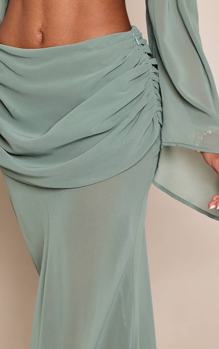 Vert Jupe Longue Co-ord En Mousseline Avec Détail Drapé À La Taille