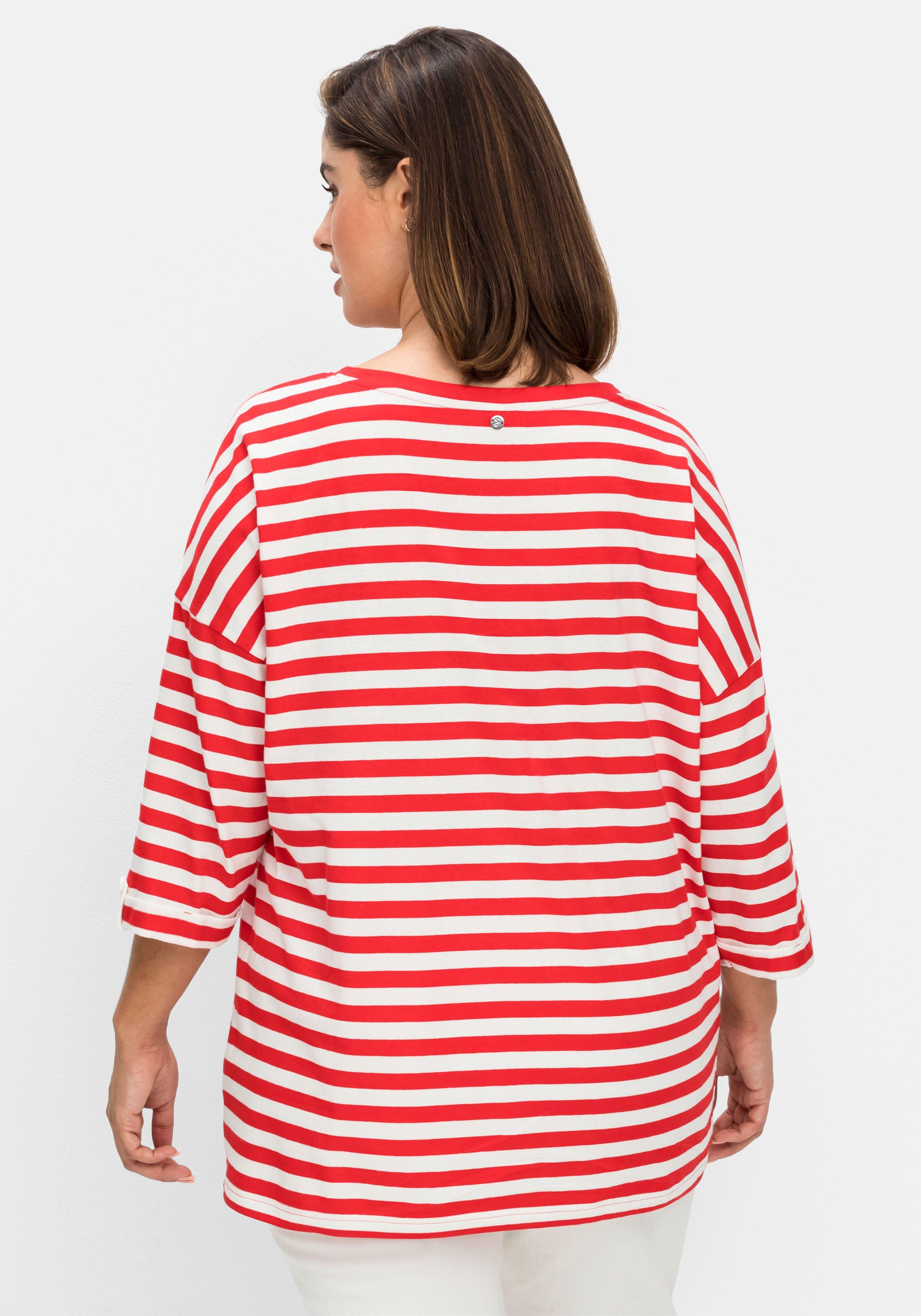 Ringelshirt mit überschnittenen Schultern, 3/4-Arm