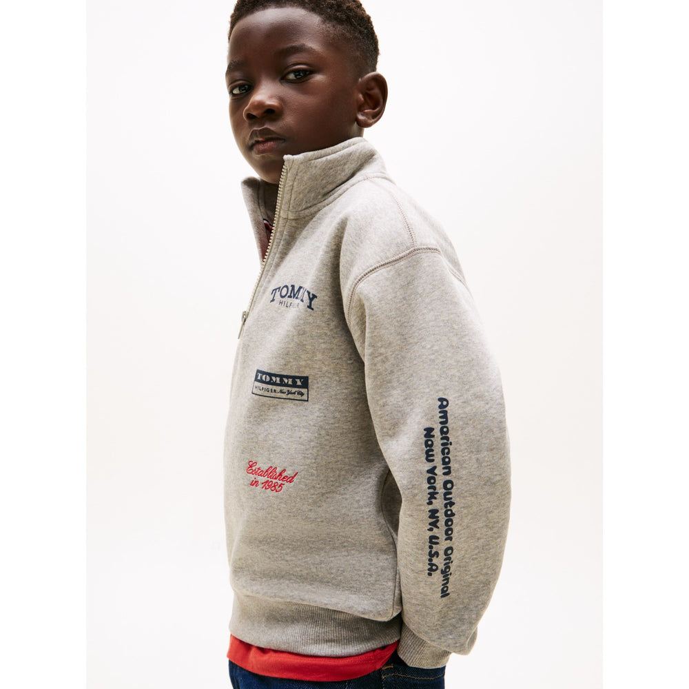 Køb Tommy Hilfiger Mid Grey Heather Multi Print Half Zip Sweatshirt