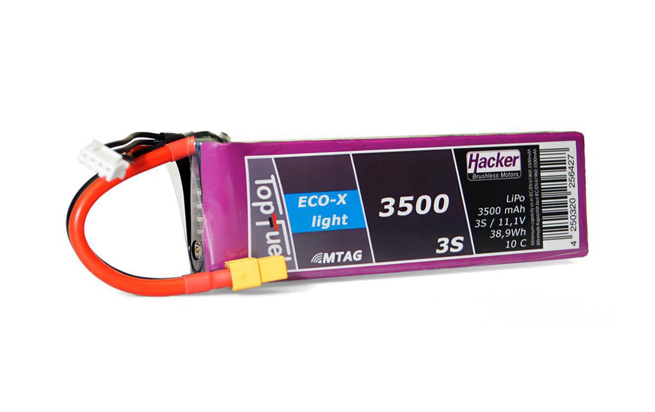 RC-Akku LiPo 3500 mAh 11.1 V 10C TopFuel ECO-X-Light MTAG3S LiPo-Akku für Flugmodelle