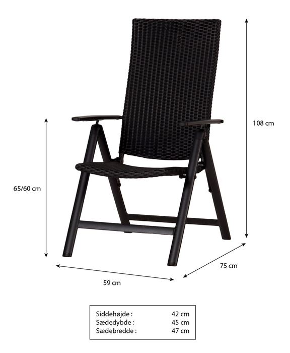 Havestol i sort aluminium og rattan