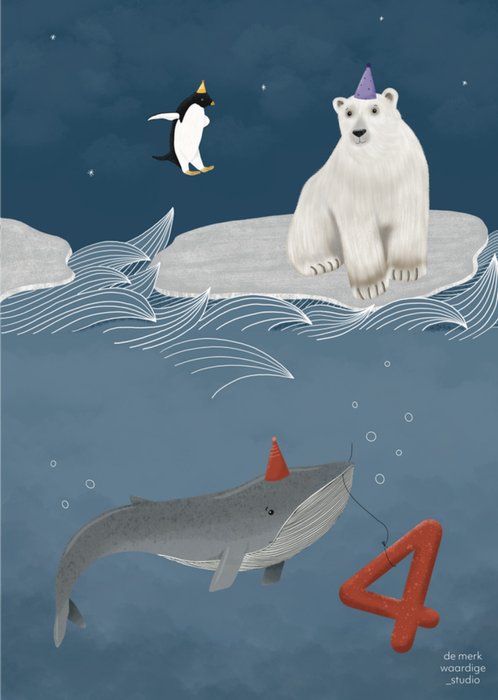 De Merkwaardige Studio | Verjaardagskaart | Met leeftijd | 4 | Arctische dieren