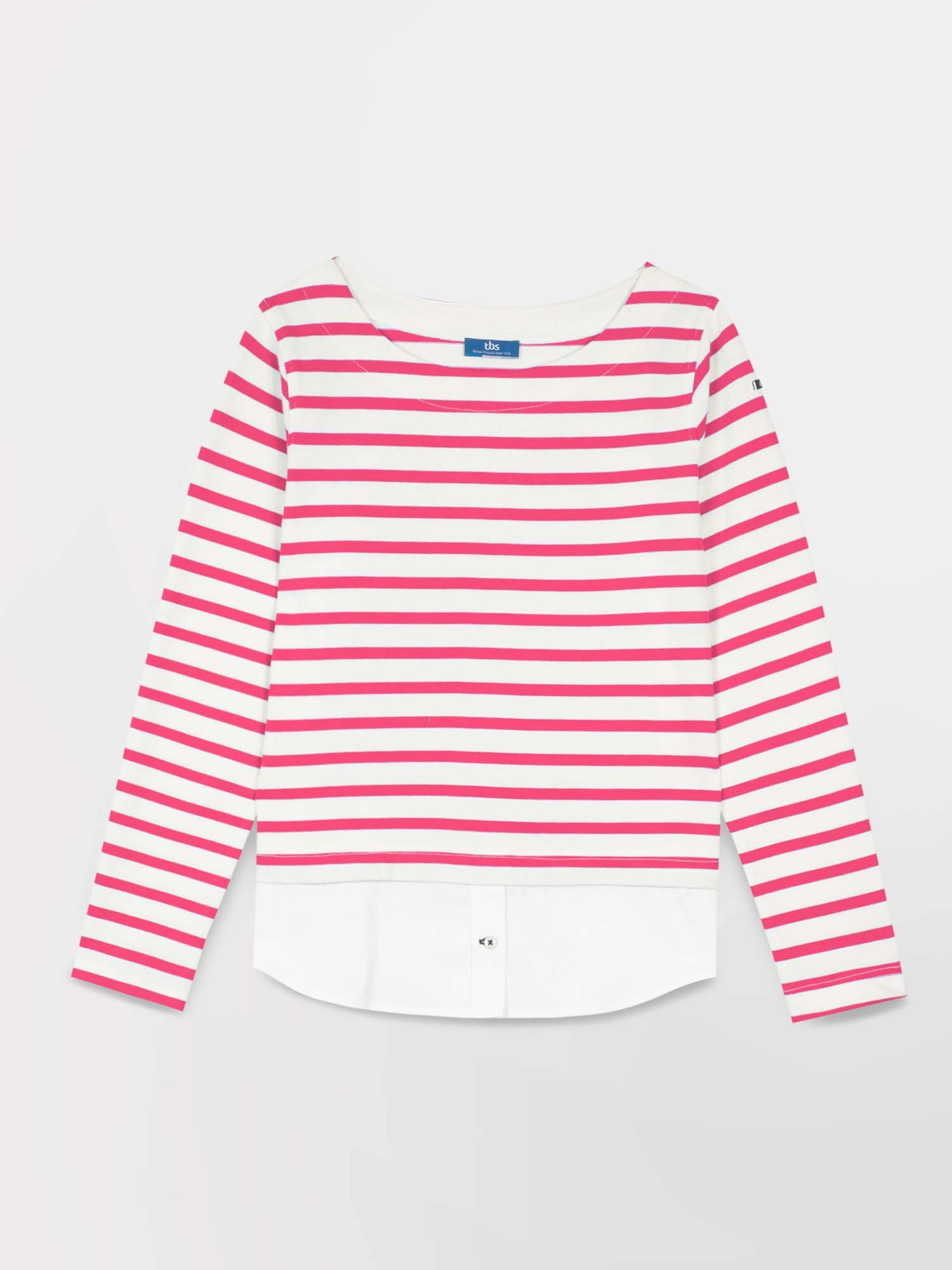 Sweat Femme Marinière Coton Blanc et Fuschia