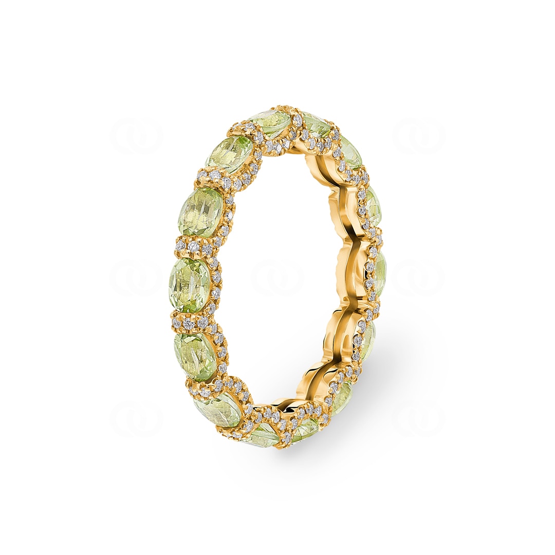 Mémoire-Ring 750/18 K Gelbgold mit Peridoten & Diamanten 0.41 ct H/si