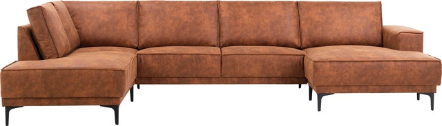 GOODproduct Wohnlandschaft »XXL Sofa Oland, Struktur, Flachgewebe, Luxus-Microfaser, Boucle« U-Form, 345 cm, Wellenunterfederung, Skandi-Design, Metallfüsse