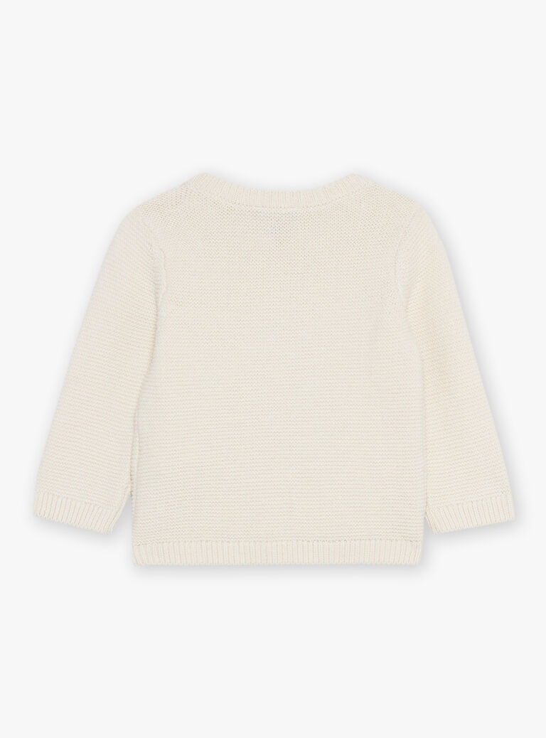 Pull beige chiné en tricot avec chat marin
