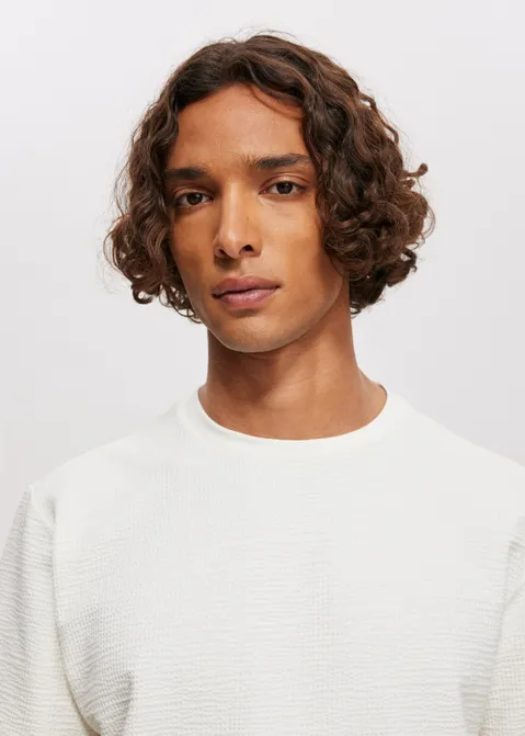 T-shirt met structuur off-white (WIT.O)