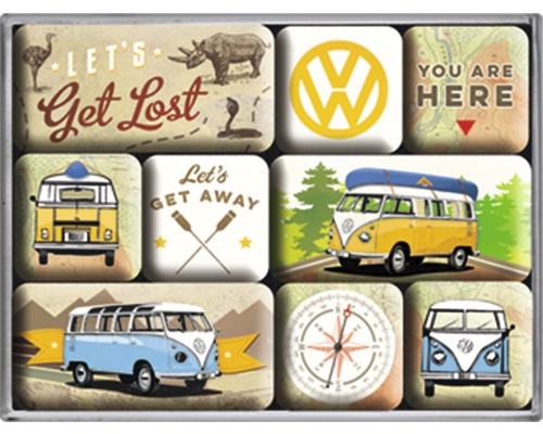 Decoratieve magneet VW Bulli Let`s Get Lost set van 9