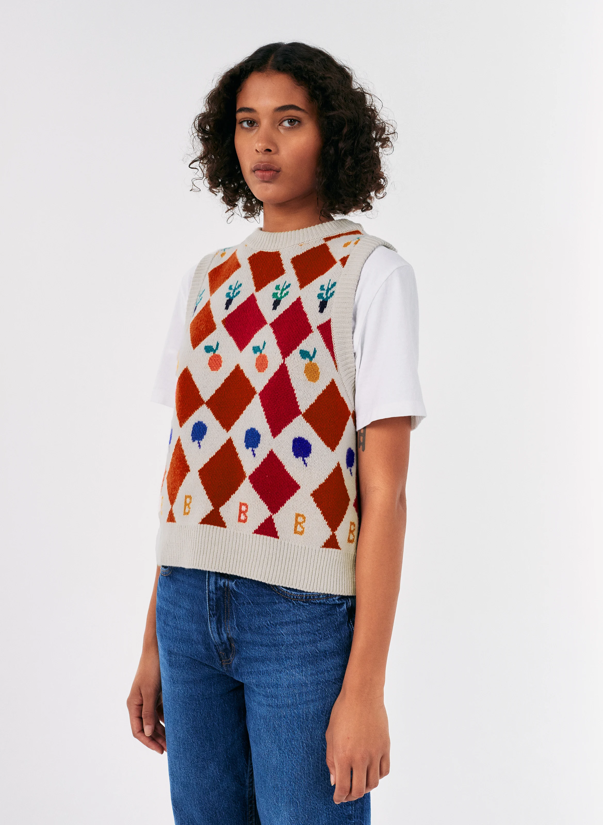 Pull col rond jacquard en cachemire et en laine mélangés | Rouge