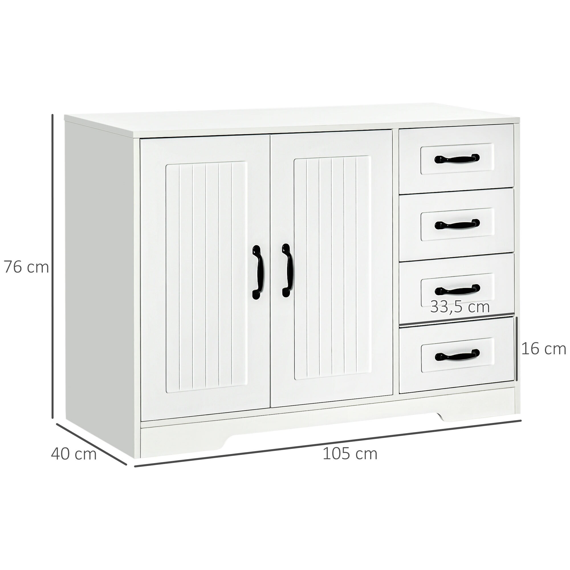 HOMCOM Aufbewahrungsschrank mit 4 Schubladen weiß 105L x 40B x 76H cm