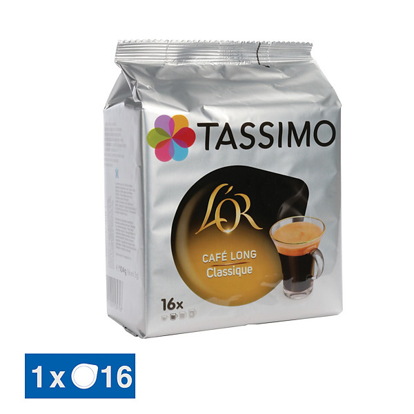 L'Or café long classique, paquet de 16 dosettes T-Discs Tassimo