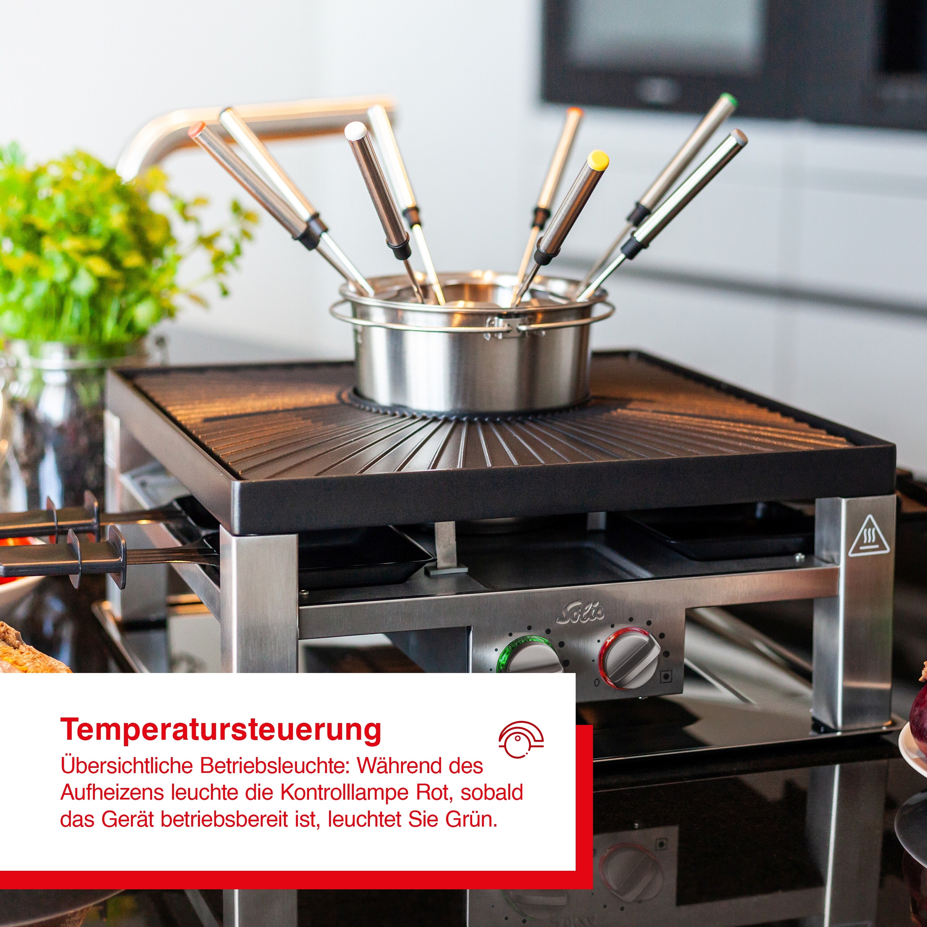 Solis Fondue und Raclette Grill 1200W 8 Personen Fonduetopf