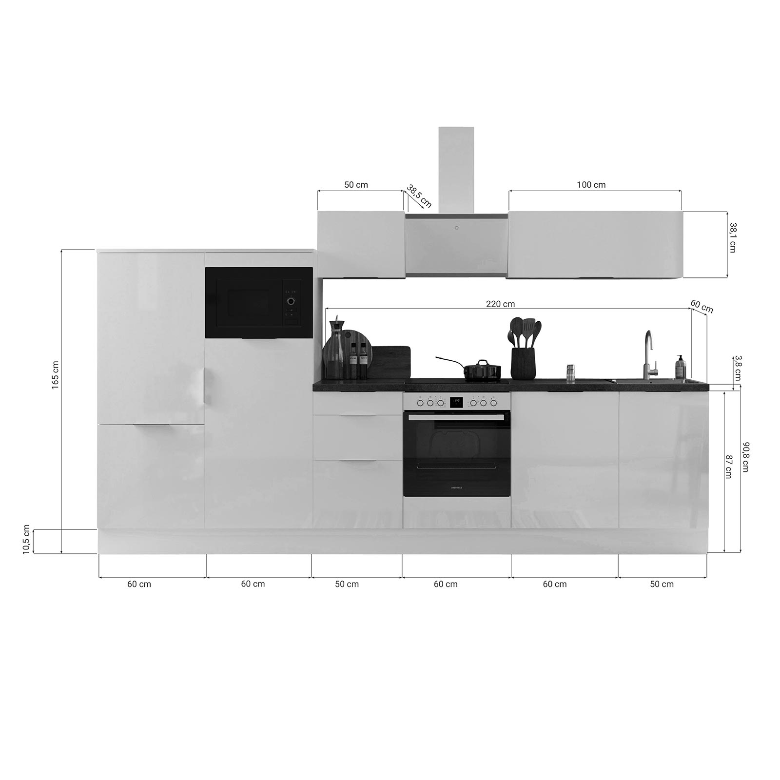 RESPEKTA Küchenblock - Artisan Eiche - mit E-Geräten - 340 cm