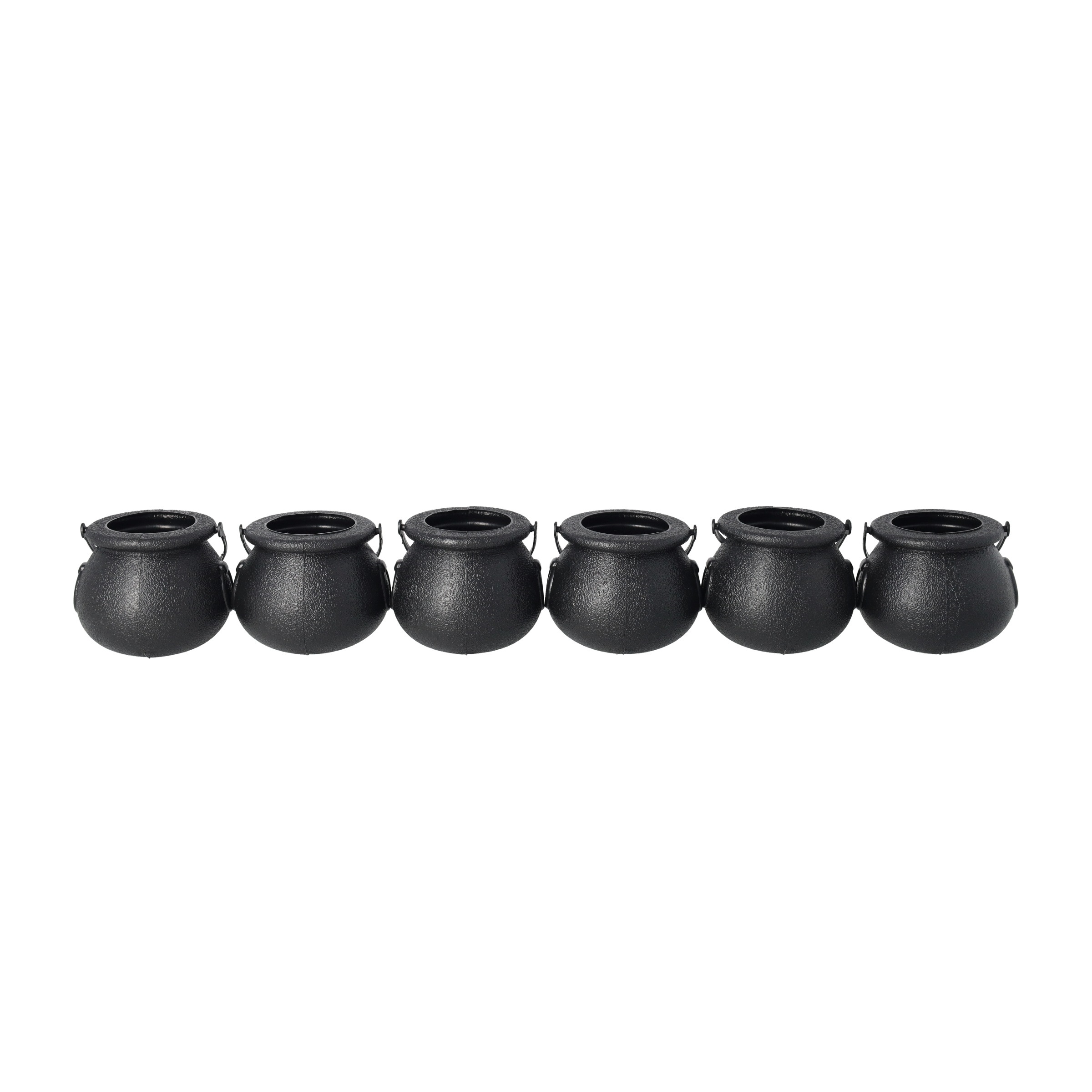 (6er Set) Ø7cm Halloween Mini Süssigkeiten Eimer Tisch Deko Hexenkessel Candy Bag - Schwarz