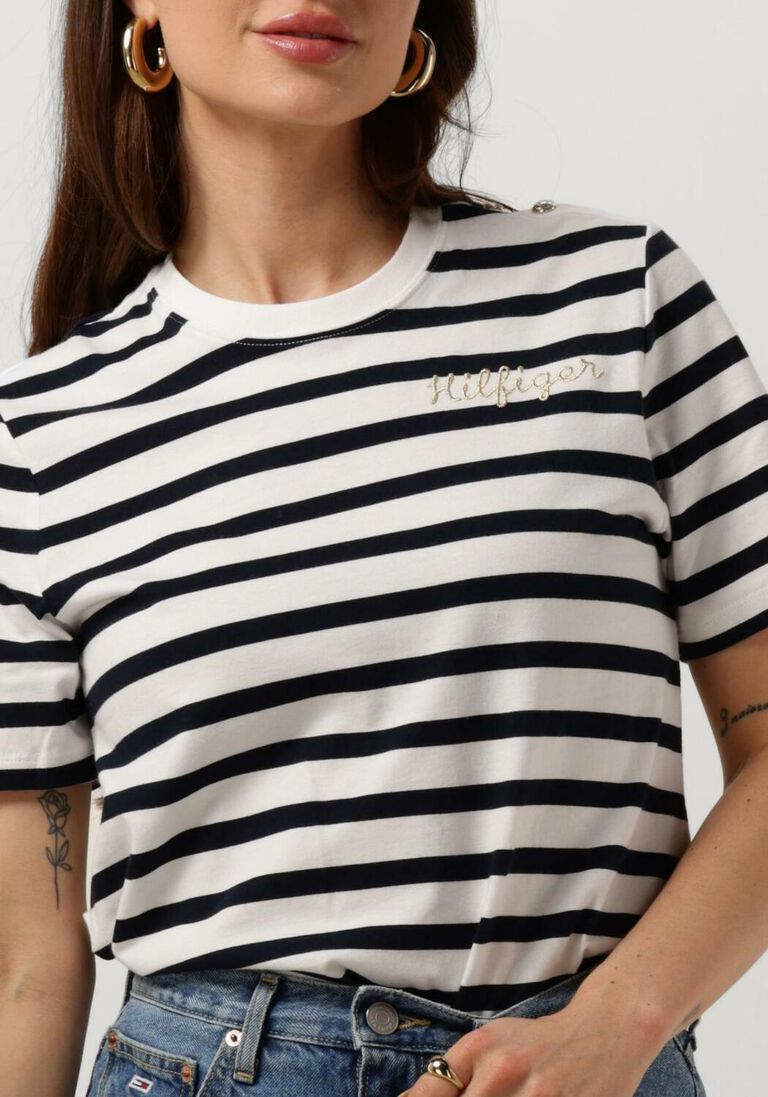 TOMMY HILFIGER witte tommy hilfiger t-shirt reg gold button c-nk ss