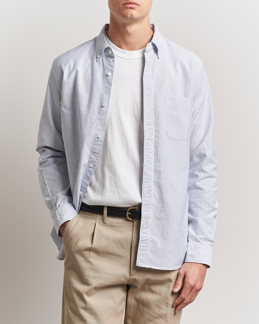 BEAMS PLUS Oxford Button Down Shirt Blue Stripe