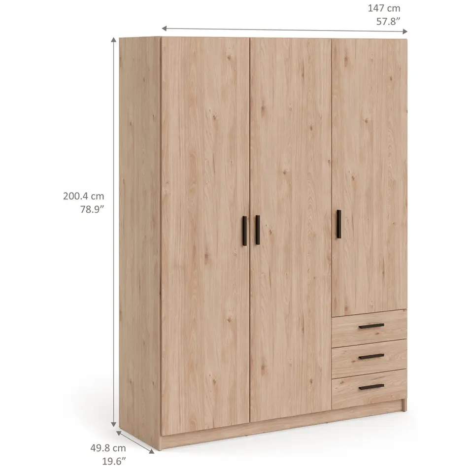 Kledingkast Sprint 3-deurs - eikenkleur - 200x147x50 cm