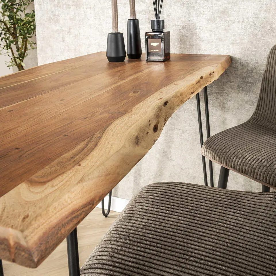 Bartafel Hout 130cm - Boomstamtafel - Metalen Frame