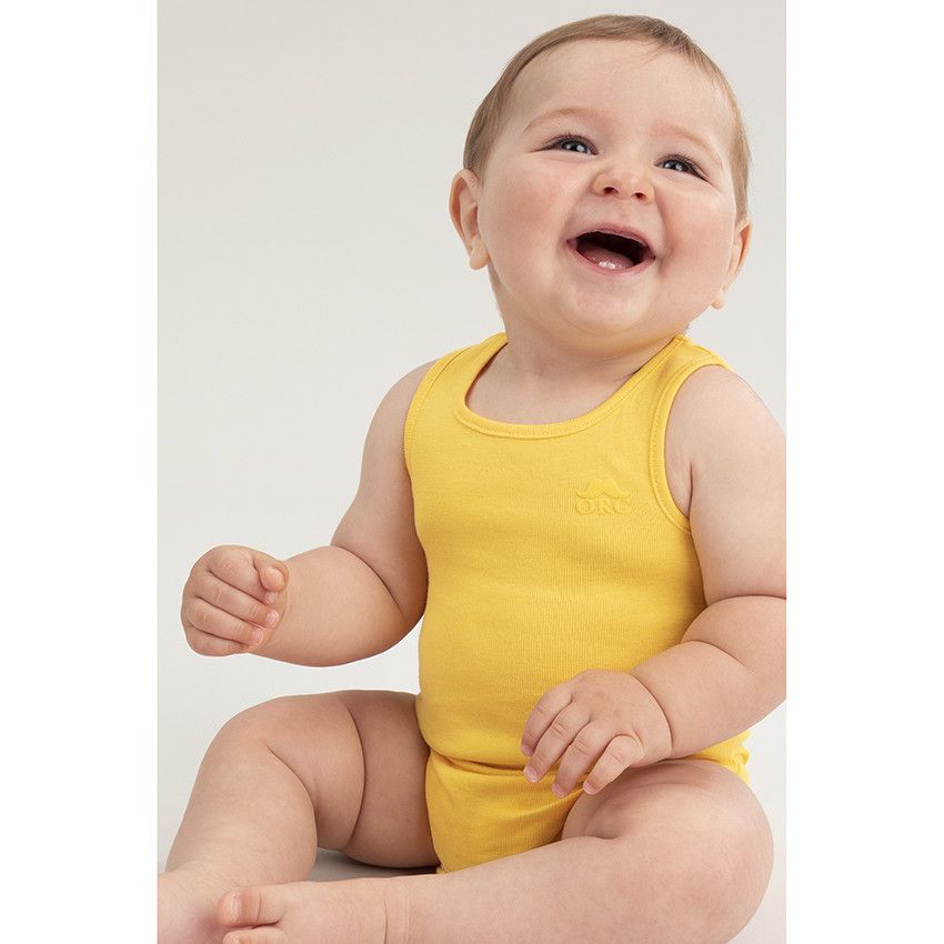 Lot de 3 bodies sans manches avec logo moustache printé - Jaune