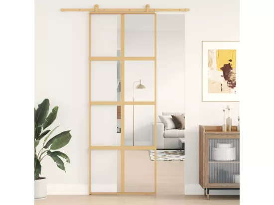 Porte coulissante doré 76x205 cm verre ESG clair et aluminium