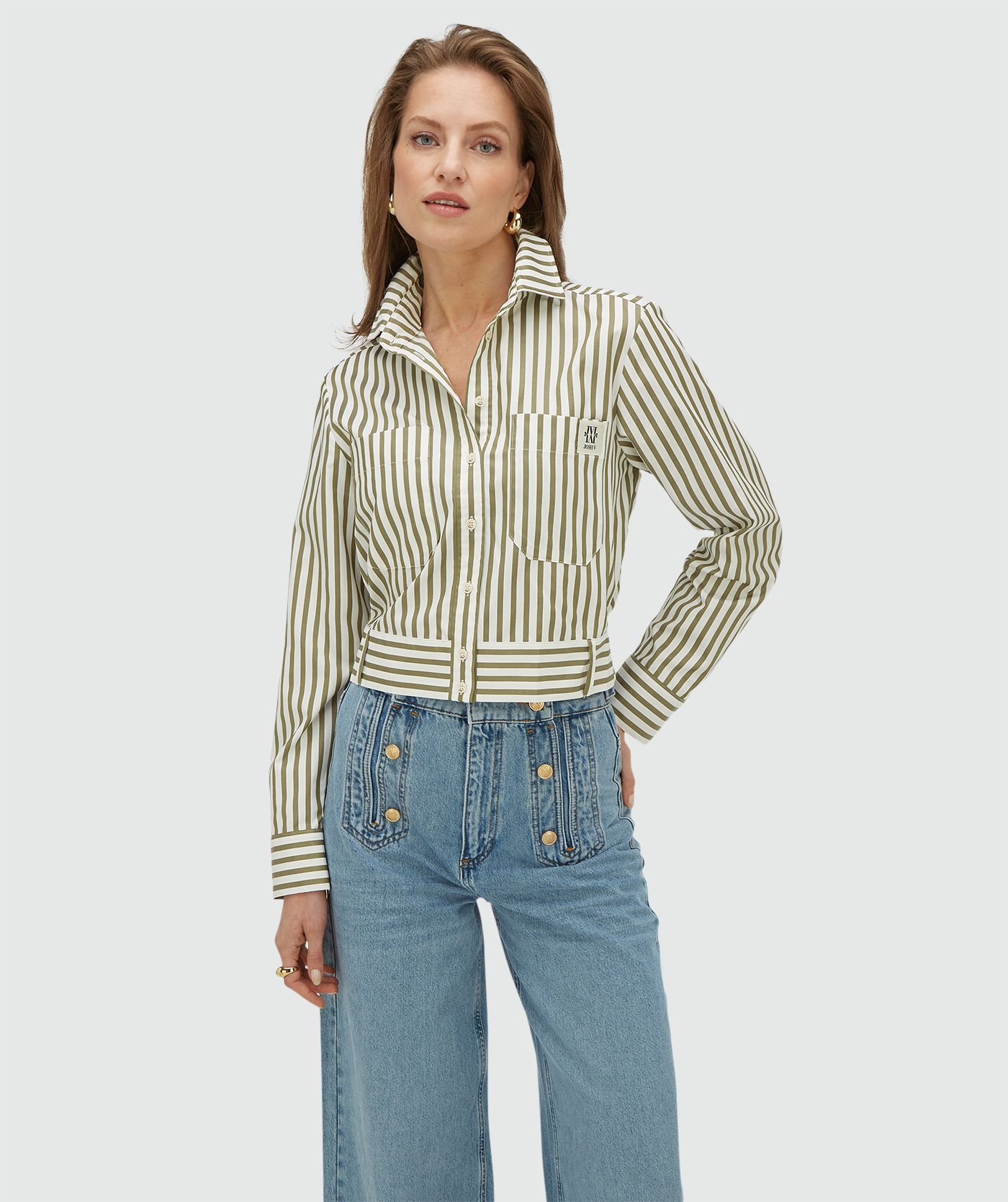 JV-ODELL regular fit blouse met strepen - dark pistachio stripe