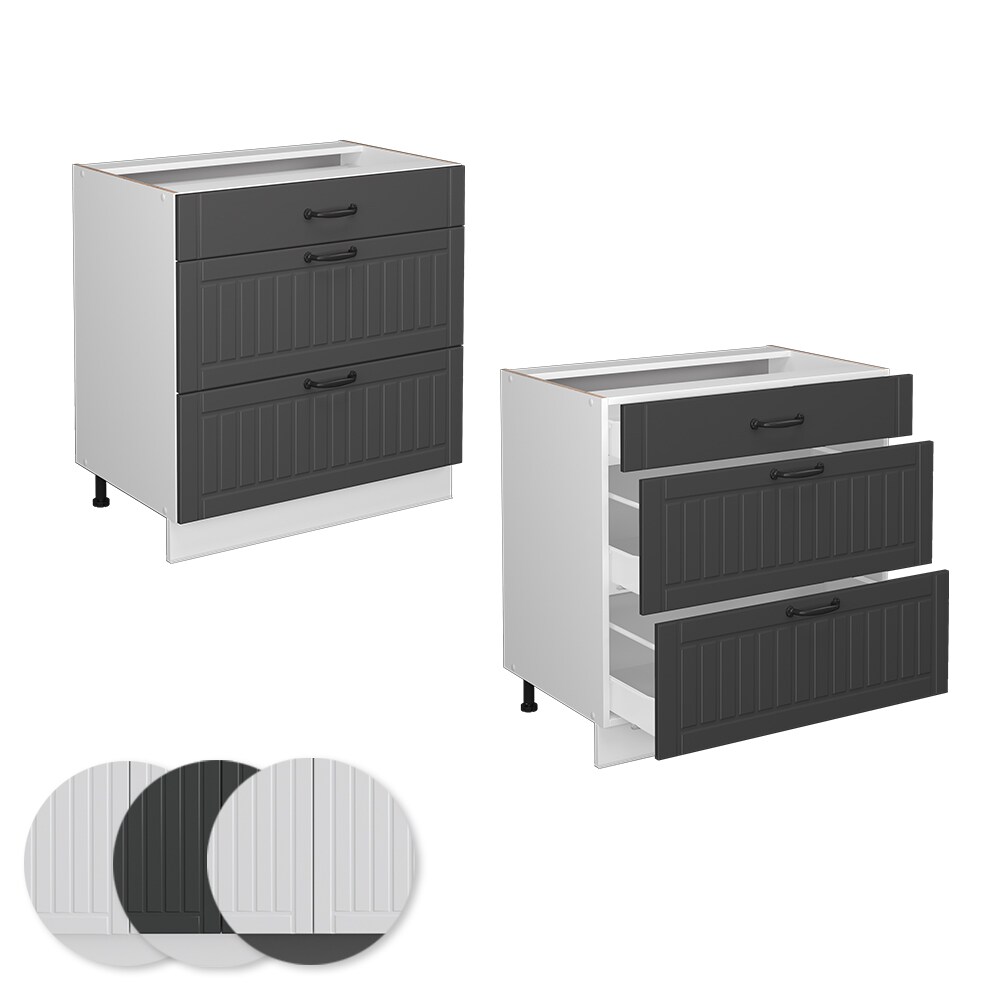 Vicco Schubladenunterschrank Küchenschrank Küchenmöbel Fame-Line Landhaus Weiß Dunkelgrau 80 cm Küche Einbauküche Drehtür Blende Schublade Küchenunterschrank Küchenzeile