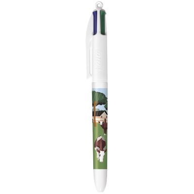 BIC Stylo à Bille 4 Couleurs Original à Pointe Moyenne Rétractable (1,00 mm) - Décors Thématique Normandie avec 5 décors assortis