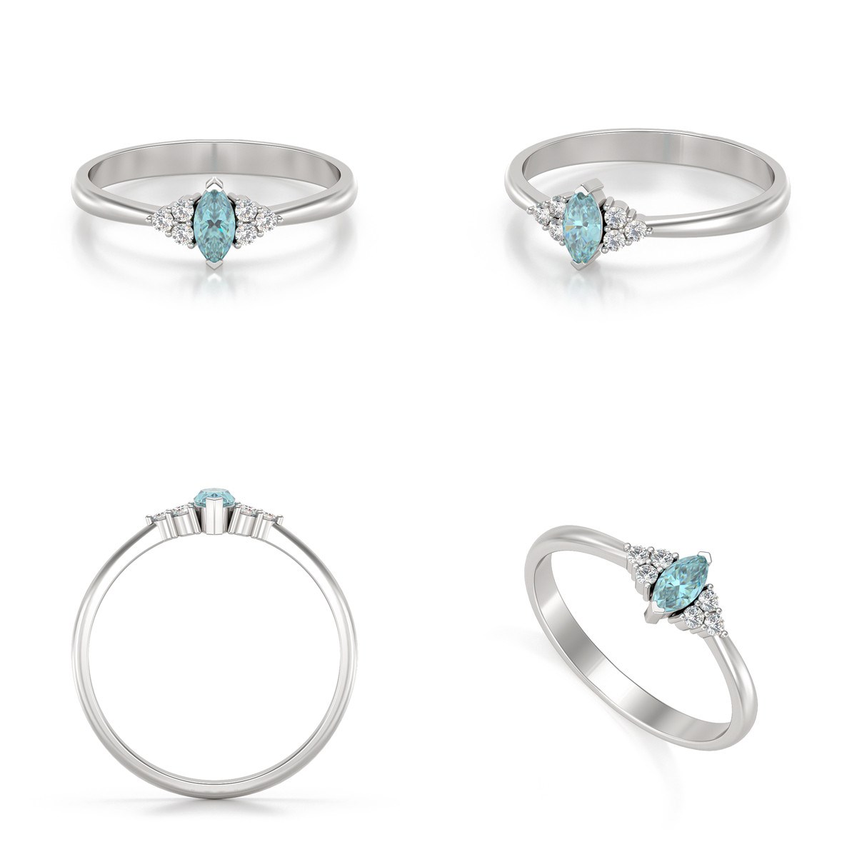 Bague ADEN Or 585 Blanc Aigue-Marine et diamants 2.1grs