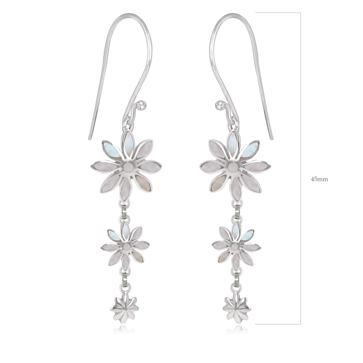 Pendants d'oreilles nacre blanche 3 fleurs en argent 925 rhodié : un bijou élégant et raffiné | Aden Boutique