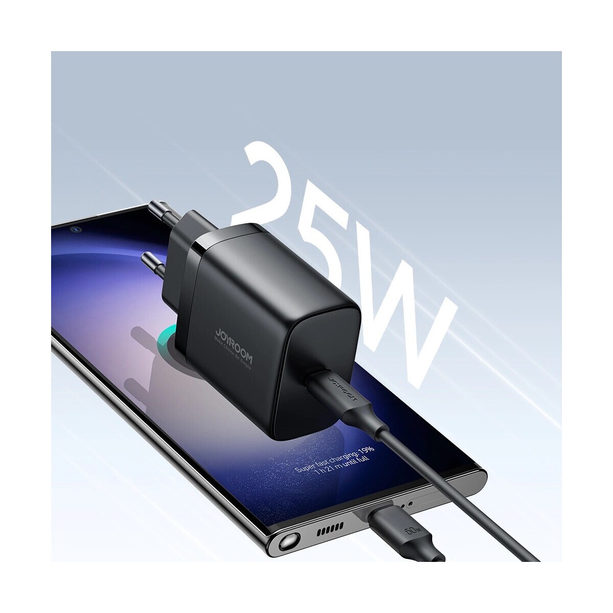 Schnellladegerät mit einer Leistung von bis zu 25 W + USB-C / USB-C